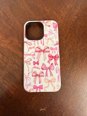 iPhone 15 Pro Max Pink Bow Print Phone Case - Unbranded Stylish Protective Cover